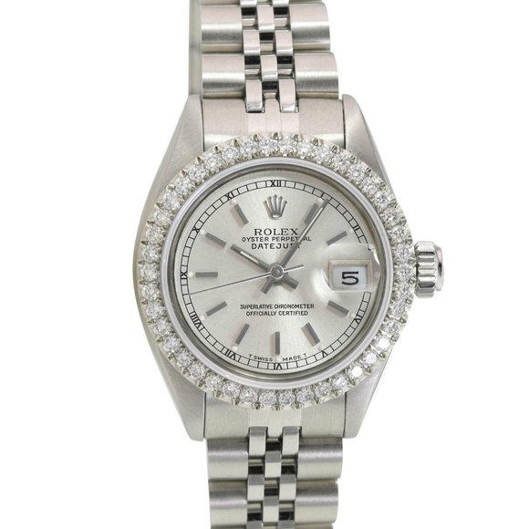 ROLEX DATEJUST SILVER INDEX DIAL 1.15CTW DIAMOND STEEL JUBILEE WATCH 26 MM 69174 - Picture 1 of 6